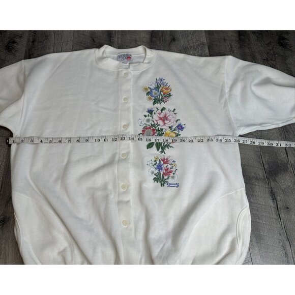 Vintage Morning Sun Sweatshirt Grandma Flower Button Up White USA Made NEW - Picture 9 of 12